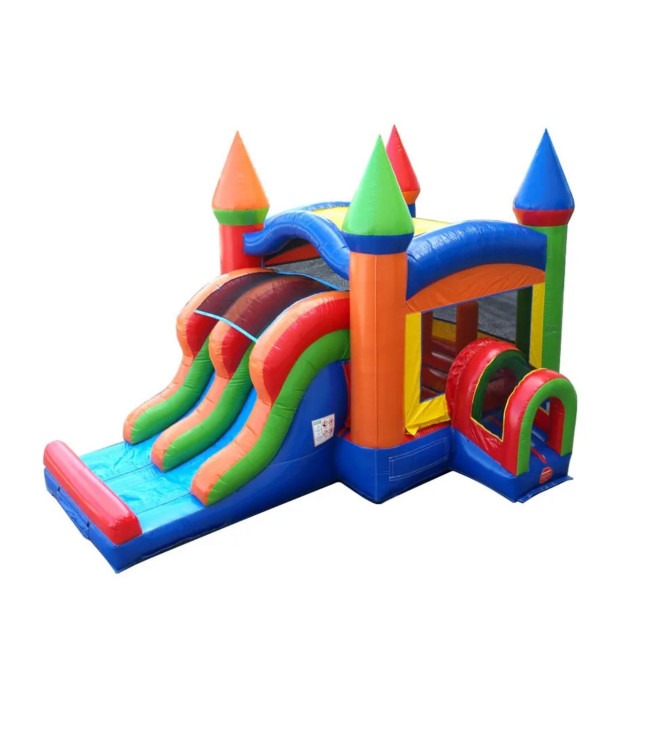 Rainbow Bounce House and Double Lane Slide Combo